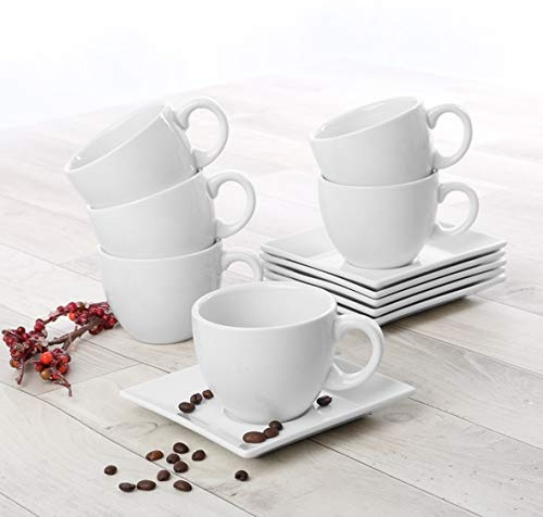 Holst Porzellan PA 151 Set 12, Kaffee-/Cappuccino-Tassen Palermo 0,20 l mit Untere, 6 Tassen mit 6 Unteren | 6 Tassen mit 6 Untertassen
