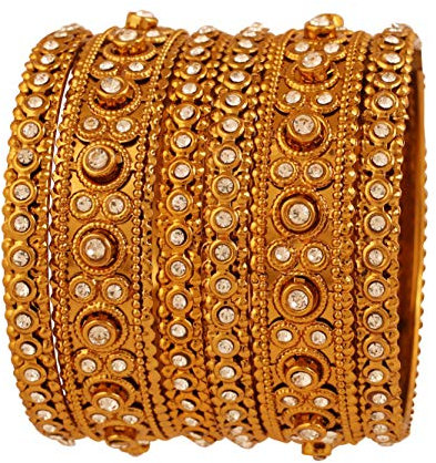 Touchstone Armreif Kollektion Indische Bollywood atemberaubenden Look weißer Rhein charmante Designer-Schmuck Armreifen Armbänder für Damen 2.5 Set von 6 Gold