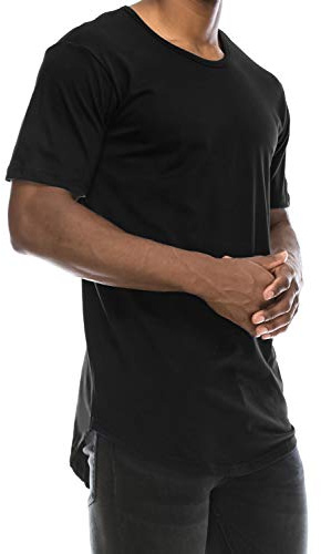 Black Drop Cut Curved Hem Scallop Extra Long Longline T-Shirt XL
