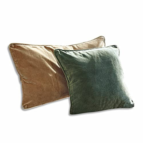 Loberon Kissen 2er Set Amiens, Zwei Farben und Größen, edel schimmernd, dekorative Kedernaht, Wohntextilien, Wohn-Accessoires, Baumwollsamt, Polyester, gelb/grün