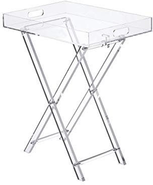LIKENOW Furniture Acrylic Folding Tray Table, Side End Table,Clear,Modern,19x13 inch,23 inch High