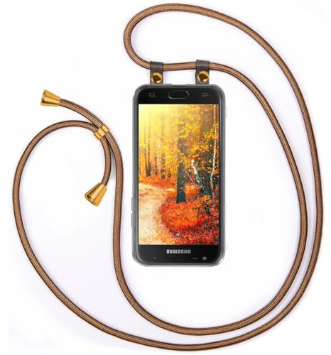 moex Handykette kompatibel mit Samsung Galaxy J3 (2017) Hülle mit Band Längenverstellbar, Handyhülle zum Umhängen, Silikon Case Transparent mit Kordel Schnur abnehmbar in Golden