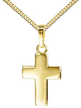 JEVELION Kreuz-Anhänger mit Panzer-Kette vergoldet für Damen, Herren und Kinder in hochglanz poliert als Kettenanhänger 925 Silber vergoldet + Schmuck-Etui