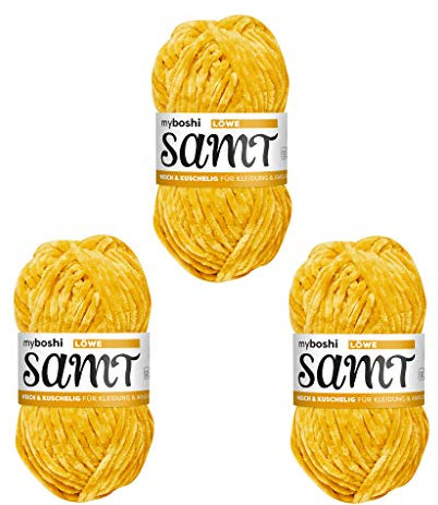 myboshi Häkel- und Strickgarn | Samt | Chenillegarn | Plüschwolle | 3er Pack Ball | 813 Lion Gelb