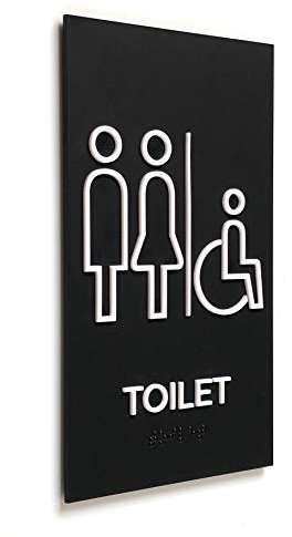 Kubik Letters Unisex Toilet Accessible Sign for Business with UK Standard Braille Cell, Modern Door Sign for All Gender Restroom with 3M Double Sided Tape