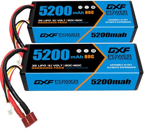 DXF Premium 3S 3s lipo battery 5200mAh 11.1V 80C Hard Case Deans/T Plug LiPo Battery for RC Car, Boat, Truck, rc tank Racing Models - 2 Pack