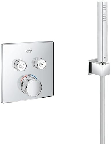 Grohe 29124000 Grohtherm Smartcontrol Thermostatique pour Installation Encastrée 2 Sorties, Chrome & 27703000 Set de Douche 1 Jet Euphoria Cube Stick, Argent (Import Allemagne)