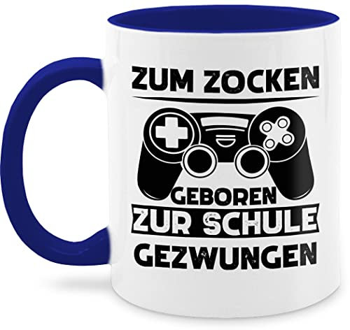 Tasse Tassen 325ml - Statement Sprüche - Zum zocken geboren zur Schule gezwungen - 325 ml - Dunkelblau - gamertasse spruchtasse sarkasmus game kaffetassen gamers mug spruchtassen spruch gaming