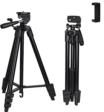 CAMBOFOTO 134 cm Treppiede Leggero per Smartphone, Treppiede in Alluminio con Supporto per Telefono, Compatibile con iPhone, Smartphone Android, Fotocamere Reflex Digitali e Mirrorless