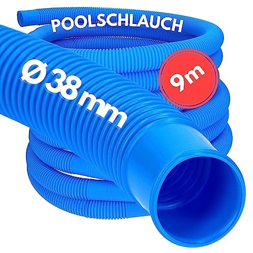9 Meter Amapool Basics Poolschlauch 38mm, blau I Schwimmbadschlauch 38 mm I Schlauch für Poolpumpe I flexibler Pumpenschlauch I Chlorbeständig, Formstabil und Trittfest