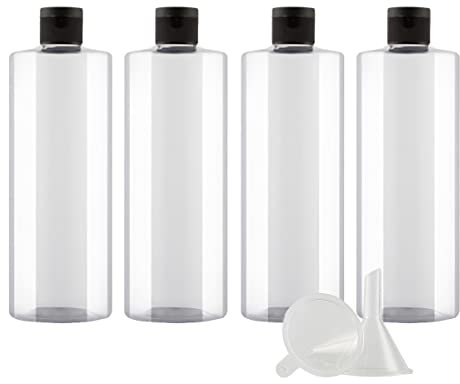 ZEOABSY 4 Stück Leer 500ml Transparent PET Kunststoff Flasche mit Schwarz Klappdeckel, Flache Schulter Tragbare Flasche für Kosmetische Flüssigkeiten Öl Reisen