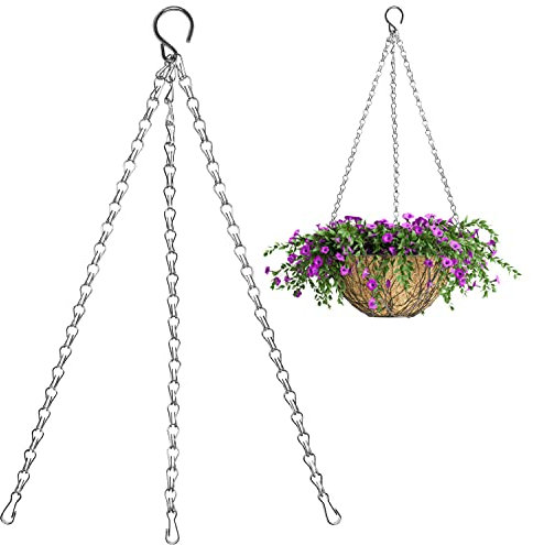 Hanging Basket Chains with Clips and Hooks 14 (35.6cm) 3 Point Metal Replacement Chain for Christmas Plant Hanging, Lanterns, Flower pots and Ornaments | Maximum load-bearing 10 kg – Silver