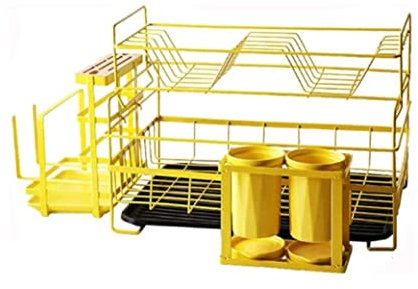 Dish Drainer Dish Rack Dish Rack Dish Drying Rack With Drip Tray Cutlery Holder, Dish Drainer With Drainboard For Kitchen Counter Dish Drying Rack Dish Drainer Rack (Color : Yellow)