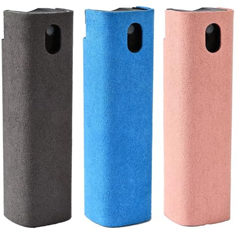 10ml Portable Screen Cleaner (Black & Pink & Blue - Pack of 3) for Phones, Tablet, Laptops and Monitors with Streak-free Cleaning Solution in Real Microfiber Covered Spray Bottle