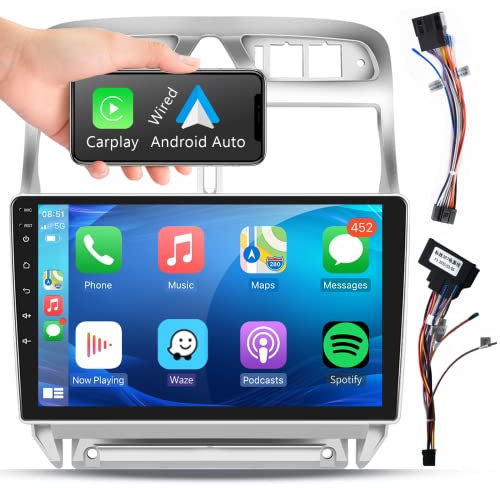 Podofo Carplay Android Autoradio GPS für Peugeot 307 2002-2013, HiFi Android Auto 9 Touchscreen WiFi Bluetooth FM RDS Radio Spiegel Link USB Auto Navi Video Stereo Player für Peugeot307