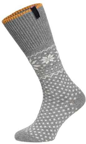 HomeOfSocks Lammwollsocke Mit Umschlag Norwegen - Damen Und Herren Kuschelsocken Aus Wolle - Dicke Socken Mit 70% Wollanteil Und Norwegischer Flagge - Strapazierfähig - Grau 35-38