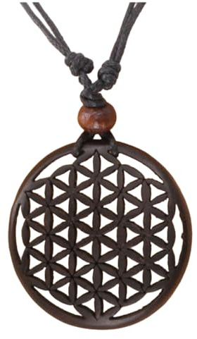 GURU SHOP Ethno Holzschmuck, Halskette, Surferkette - Flower of Life 3