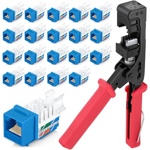 Everest 45Term - 45° abgewinkelter | mit 20 Stück RJ45 Cat6 Keystone Buchsen in Blau (Slim Profile Design)