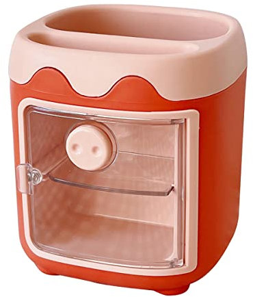 Verve Jelly Pen Pencil Holder Cartoon Pig Desktop Storage Pen Organizers Stationery Supplies Pencil Container Cup Pot Art Supply Accessories for Home, Office, Classroom, 4.1 * 4.1 * 4.3in, Red
