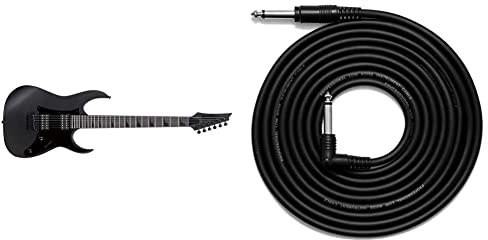 Ibanez GRGR131EX-BKF GIO Stealth Series Electric Guitar - Black Flat & TIGER GAC42 Guitar Bass Keyboard E-Drums Lead - Straight/Angled - 6.35mm 1/4 Jacks - 3m Cable
