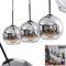 Hängeleuchte Koyoto, Hängelampe aus Metall/Glas in Schwarz/Chromfarben/Klar, Leuchte 3-flammig im Vintage/Retro Design mit Schirmen aus Glas (Ø 20 cm), Höhe max. 152,5 cm, 3 x E27, ohne Leuchtmittel