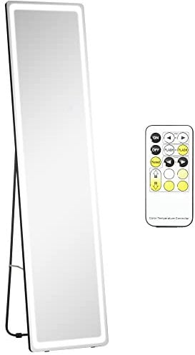 HOMCOM Miroir sur Pied rectangulaire Miroir Mural lumière LED - intensité et Couleur réglable avec télécommande - 40 x 37 x 157,5H cm