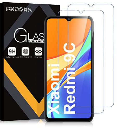 Phoona Protector de Pantalla para Xiaomi Redmi 9AT/9C/10A, 2 Unidades Cristal Templado Protector Pantalla para Redmi 9AT/9C/10A, Dureza 9H, Sin Burbujas, Antiarañazos(6,53 pulgadas)