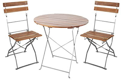 Mojawo 3er Set Biergarten Set Bistroset Biergartenmöbel Klapptisch + 2 Klappstühle klappbar Akazienholz rund Stahl Ø80cm