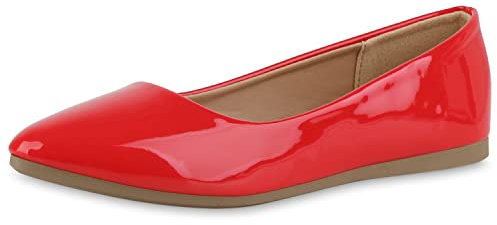 VAN HILL Damen Klassische Ballerinas Lack Schuhe Slippers Flache Slip On Abendschuhe Leder-Optik Freizeit Schlupfschuhe 211151 Rot Lack 38