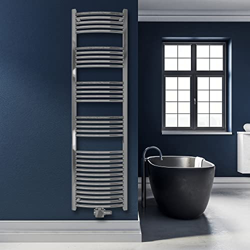 SHV Badheizkörper Columba gebogen mit Mittelanschluss in Chrom - 500 x 1800 mm | Heizkörper für Badezimmer, Handtuchhalter für Wand im Bad, Handtuchheizkörper, Handtuchtrockner aus Stahl