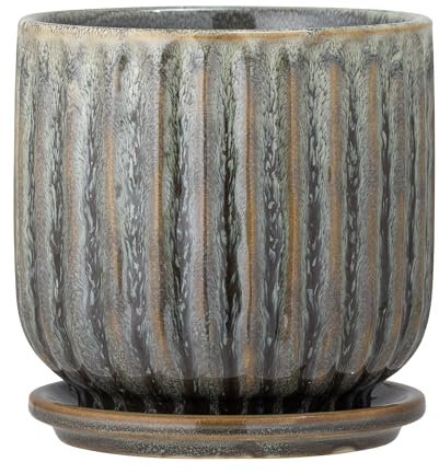 Bloomingville Blumentopf Drago, mit Untertasse, aus Steingut, Maße D15,5xH16 cm, Farbe Grün, 82057631