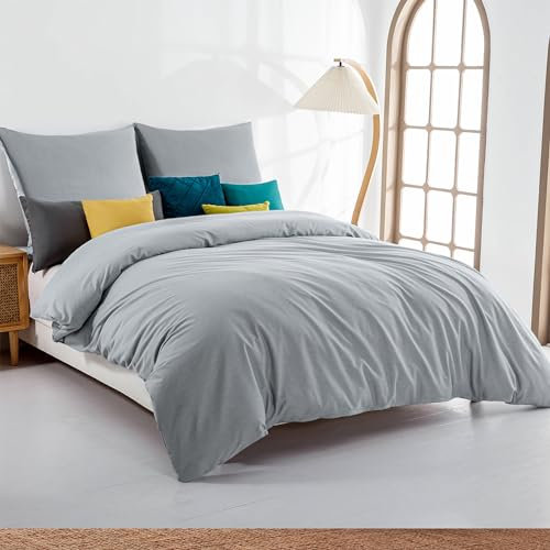 Soifox Bettwäsche 140x200 Grau - bettwäsche Sets aus Mikrofaser bügelfrei & knitterfrei - 1 mal Bettbezug + 1 mal 80x80cm Kissenbezug mit Reißverschluss