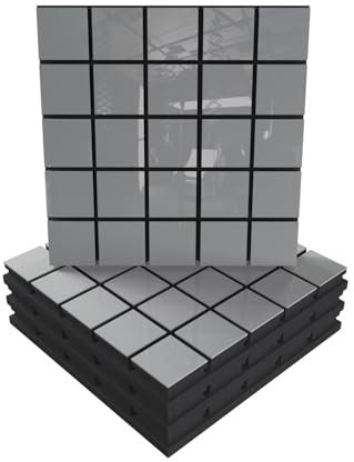 4er-Pack – Schallabsorptions-Diffusions-Akustikpaneel | 50x50x5cm | Absorption – Diffusion – Reflexion – Schalldämmung | Dekorative Akustiklösung | Farbe: [x4 GRID | Weiß glänzender Kunststoff]