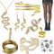 XHBTS Schlangen-Schmuck-Set, Armband, Ohrringe, Ring, Haarspange, Netzstrumpfhose, Tattoo-Aufkleber, Halsband, Halskette für Halloween-Party, 10 Stück, Metall, Kein edelstein