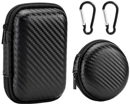 2 Pieces Mini Headphone Storage Box With Carabiners, Data Cable Storage Bag, Eva Hard Shell Case, Travel Accessories (Black)