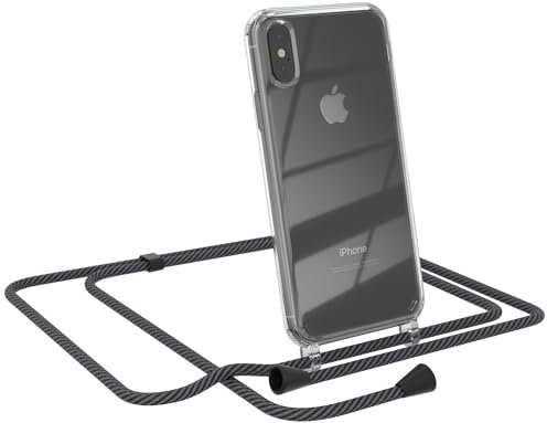 EAZY CASE - Handytasche zum Umhängen - kompatibel mit iPhone X/XS, Handyhülle mit Band, Transparent Kameraschutz und Bildschirmschutz, Handy Lanyard in Schwarz/Anthrazit mit Clips Schwarz