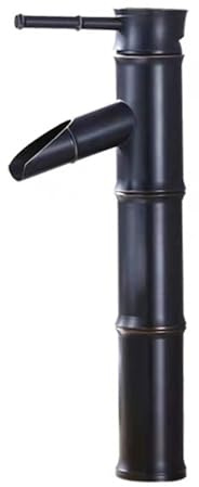 Grifo para Lavabo de Baño Caño Alto Bambú Vintage Grifo Lavabo Cascada Grifo Latón Un Solo Orificio,retro Negro
