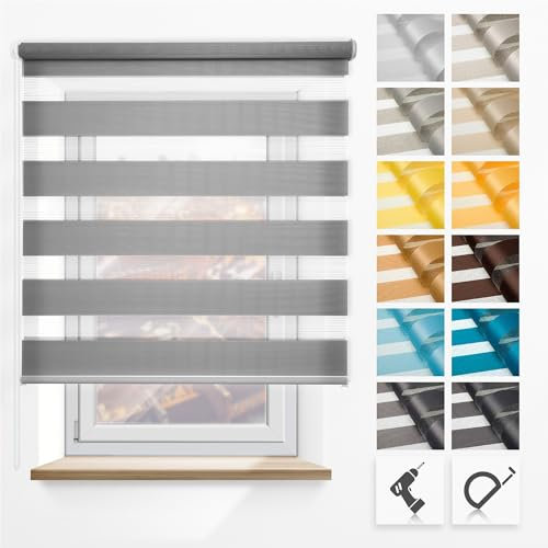 Concept Blinds Day and night Roller Blind – WALL MOUNT – Custom size – Wall-mounted Roller Blinds for Windows and Doors (Indoor Use Only) (Width from 30 cm to 110 cm)
