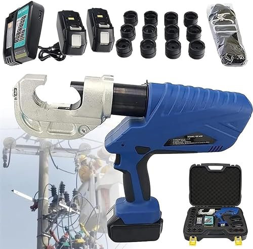 JavoN Pinza Crimpatrice Idraulica Elettrica, Pinza Idraulica Ricaricabile 60kn con Batteria al Litio 18v/4ah, con 2 Batterie/Display Digitale/Lampada Lde, per Crimpatura Terminali in Rame E Alluminio