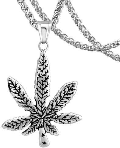 DXIUORF Punk Necklaces, Stainless Steel Leaf/Razor Blade/Dagger/Knife/Cat/Plug Pendant with 20-22 inch chain, Hip Hop Necklace Gifts for Cool Men Women