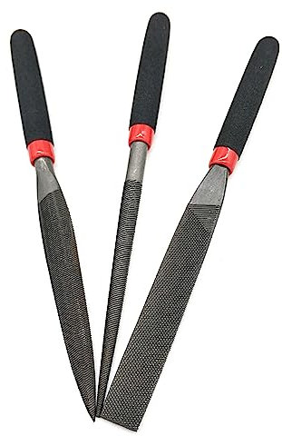 Lot de 3 petites limes pour acier, verre, carrelage, pierre, métal, bois, plastique, plat, rond, antidérapant, lime aiguille