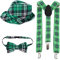 Proumhang 3 pcs Casquette Irlandaise Verte avec Bretelles et Nœud Papillon,Accessoire de Fête Irlandaise Unisexe,Noël,Carnaval,Festival,Homme et Femme,Costumes de la St Patrick