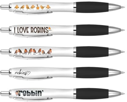 DV DESIGN Rotkehlchen schwarze Stifte – Vogel lustiges Wortspiel Tier Cartoon Schreibwaren Schulausrüstung Lehrer Freund Mädchen Jungen Geburtstag Set #81307