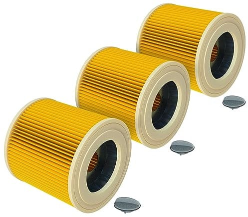 vhbw 3x filtro a pieghe piatte compatibile con Kärcher WD 2.500 M, WD 2 Cartridge Filter, WD 2 aspirapolvere - giallo
