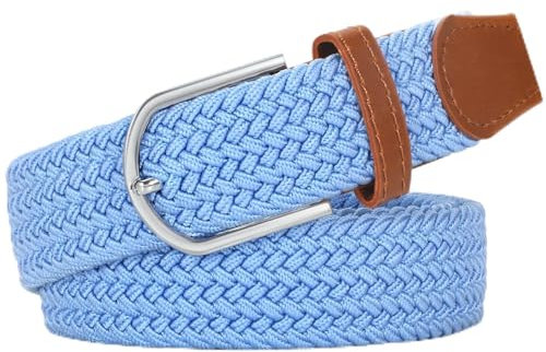 JasGood Geflochtener Elastischer Gürtel für Damen Herren, Unisex Stoffgürtel Stretchgürtel Dehnbarer Gürtel für Jeans Hosen,Himmelblau,115cm