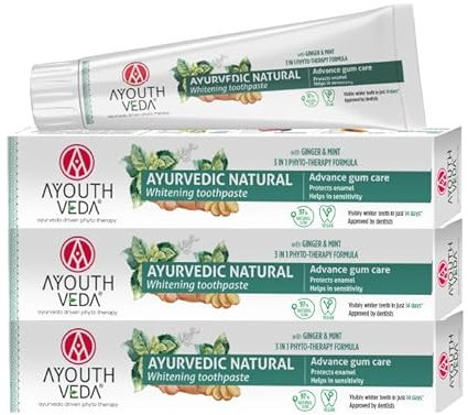 Ayouthveda Weißmacher-Zahnpasta - Natürlich, Zahnfleischpflege & Fleckenentfernung, Vegan, 3er-Pack (3x100 g)