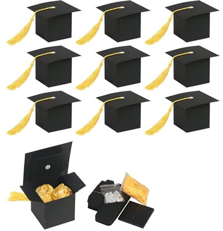 Ymxil 10St Abschluss Hut Geschenkbox, Abschlussfeier Deko Geschenkschachtel Doktorhut Bachelor Hut Promotion ABI 2025 Deko Candy Süßigkeiten Schokolade Box Abschlussdeko 2025, 6*6*6cm