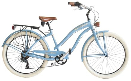Via Veneto Bazam Sun on the Beach Lady Damenfahrrad Cruiser, 66 cm (26 Zoll), 6 Gänge, Größe 43, hellblau, Retro Vintage aus Aluminium | VV790L