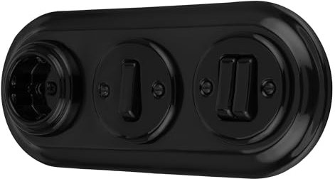 Prise rétro encastrée en porcelaine, interrupteur, 3 prises, tout-en-un, série PR1 SET Noir