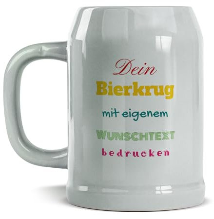 Tassendruck Bierkrug selbst gestalten - mit Name oder Text beidseitig - Personalisiertes Geschenk für Biertrinker, Bier Geschenke, Bierkrug bedrucken, Vatertag | Fotogeschenk, 500 ml, Keramik Grau